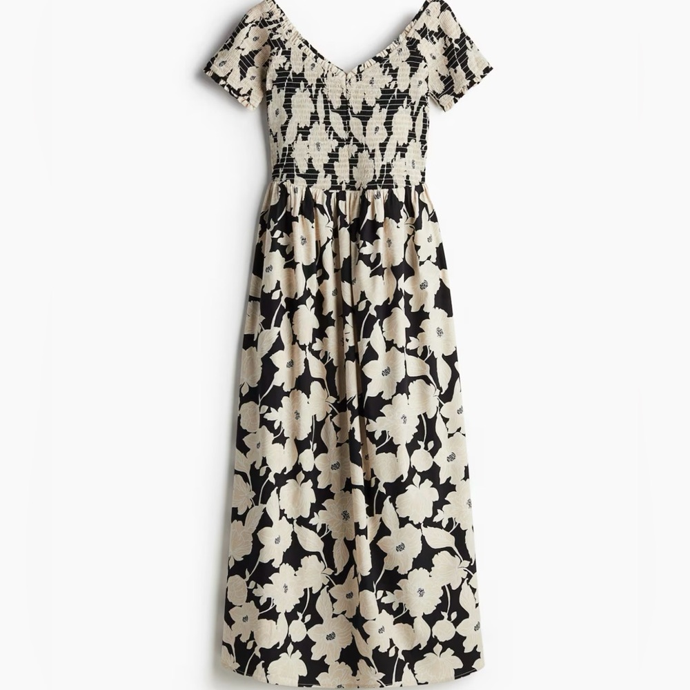 H&M Black and Cream Floral Midi Dress